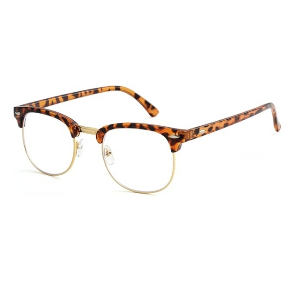 Blue Light Blocking Semi Rimless Non-Prescription Eyeglasses Tortoise